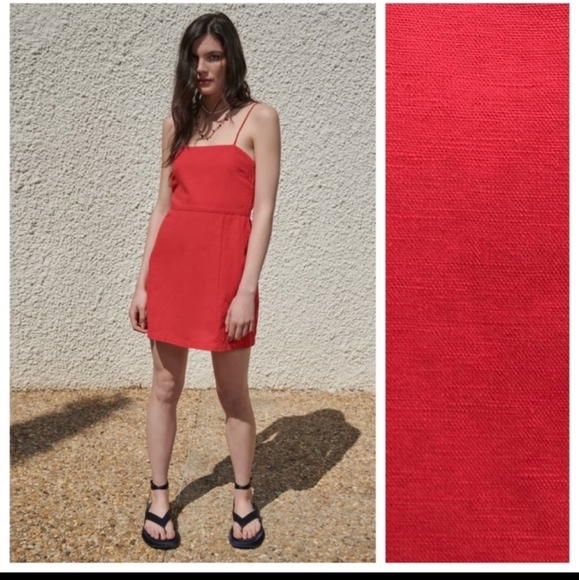 Zara red linen Blend dress - Picture 3 of 12